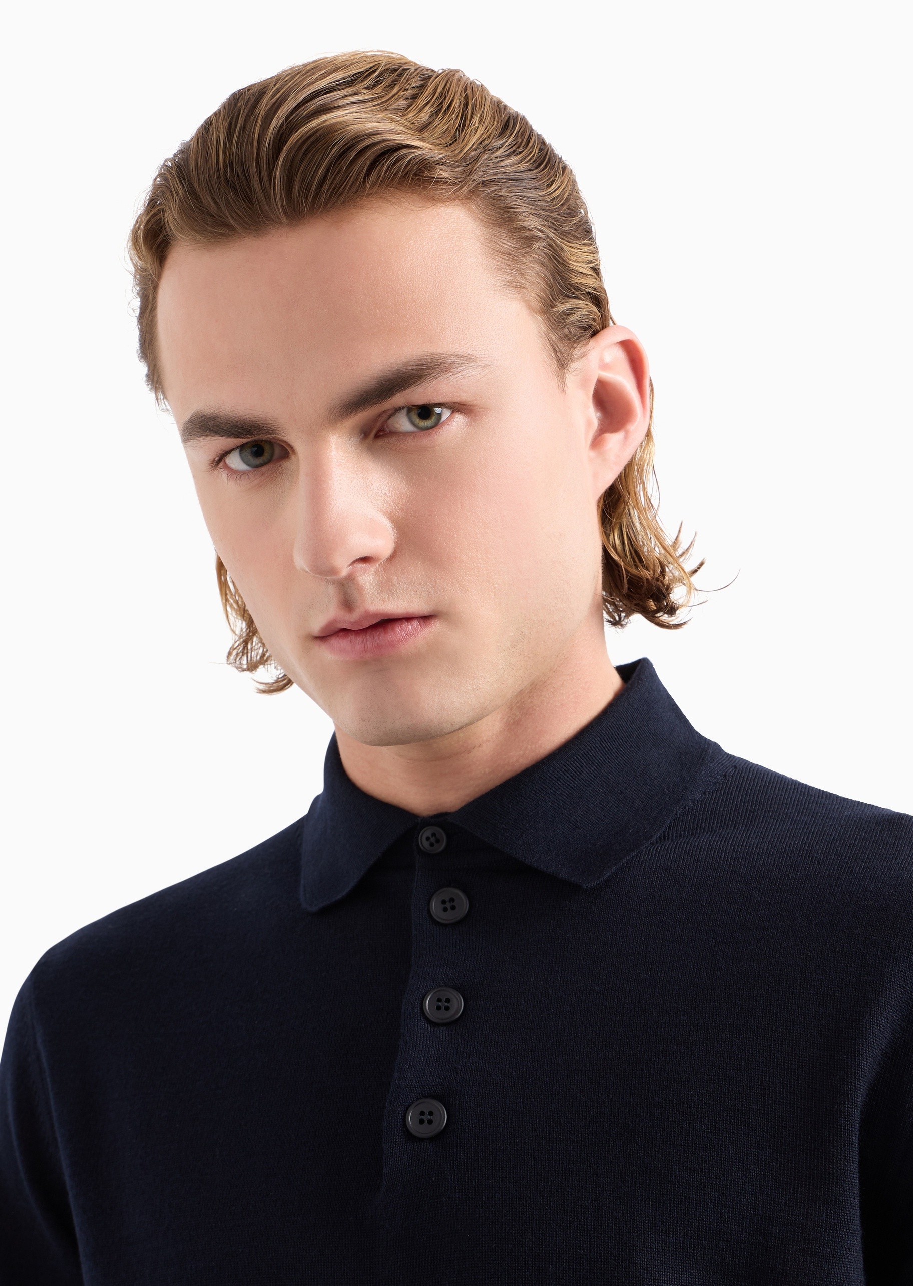 Emporio Armani 男士绵羊毛Polo领老钱风套头针织毛衣