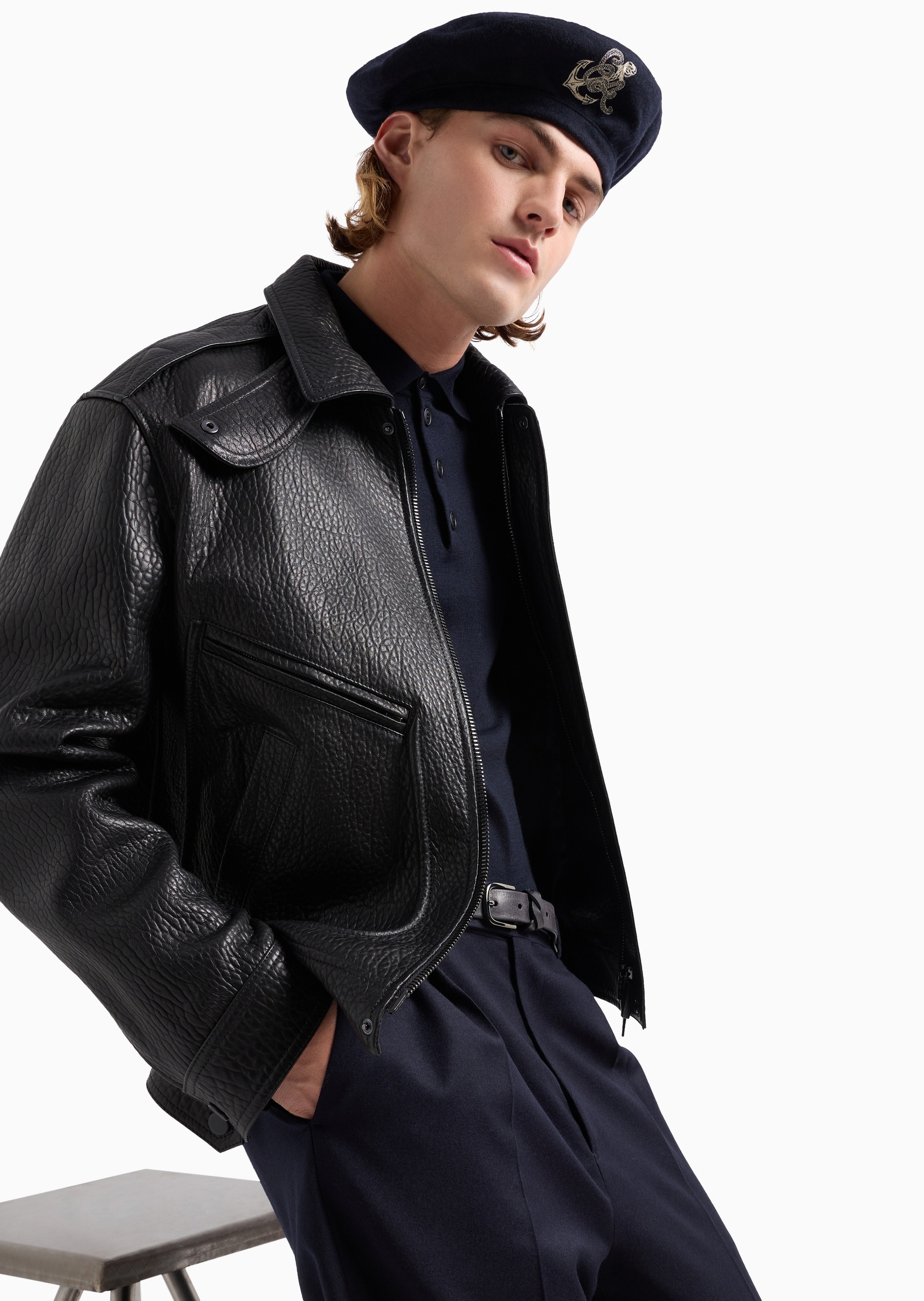 Emporio Armani 男士绵羊毛Polo领老钱风套头针织毛衣