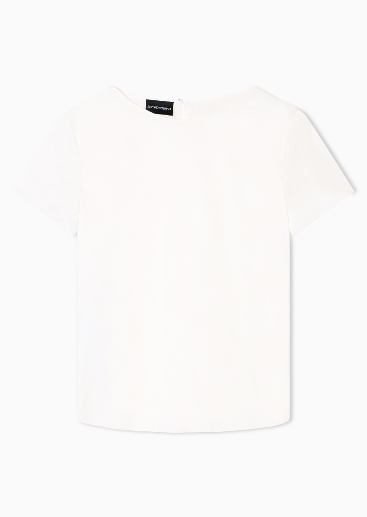 Emporio Armani 女士桑蚕丝合身短袖圆领纯色上衣