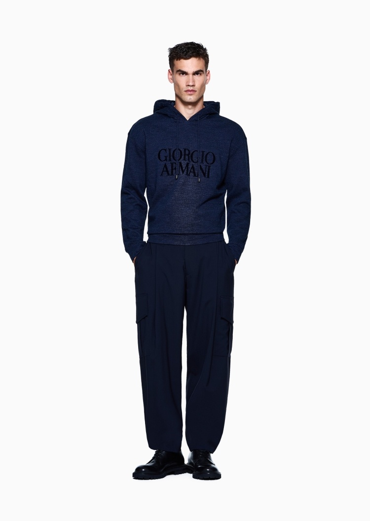Giorgio Armani 男士宽松落肩休闲运动风连帽套头卫衣