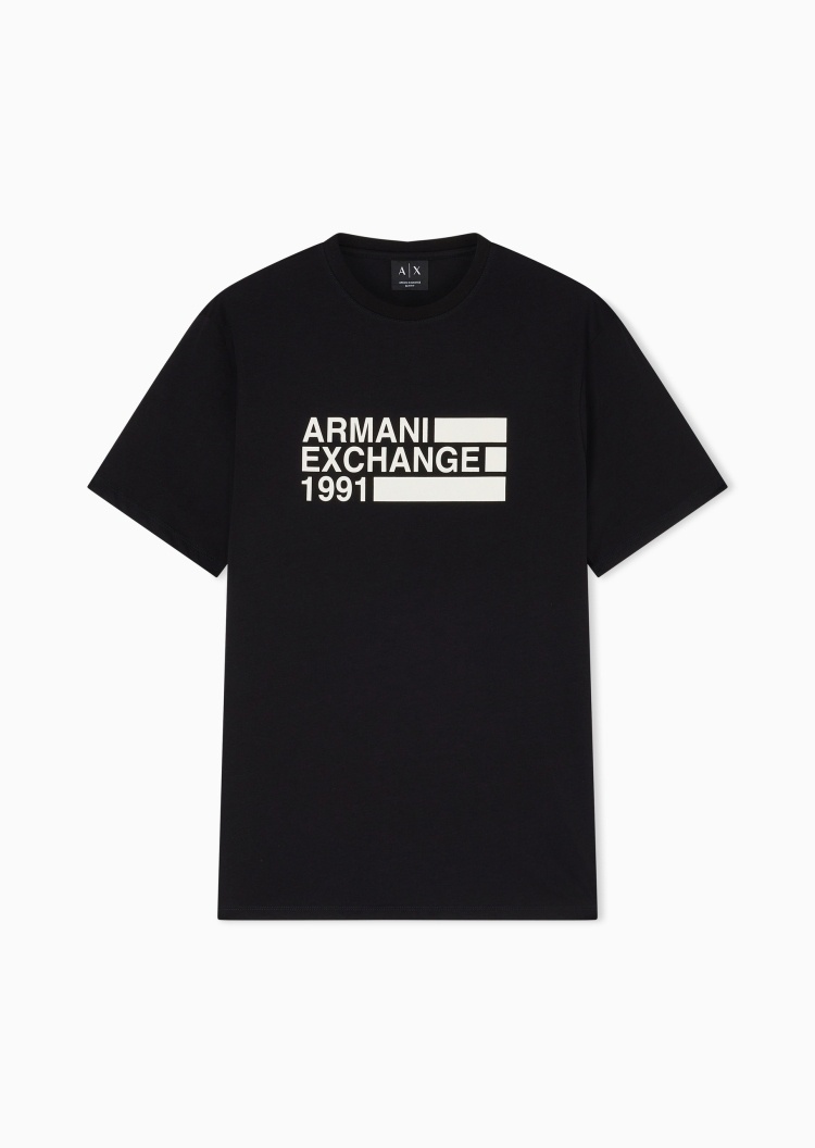 ARMANI EXCHANGE 男士纯棉合身短袖圆领正肩印花撞色美式T恤