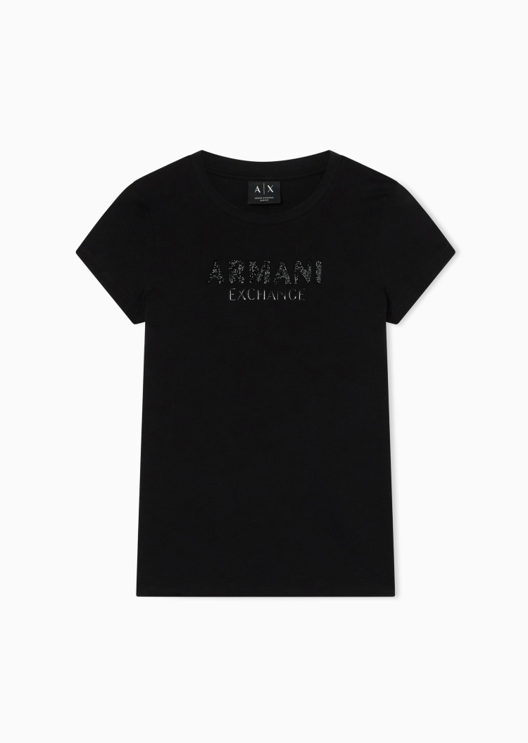 ARMANI EXCHANGE 女士纯棉轻薄修身短袖圆领正肩亮片T恤