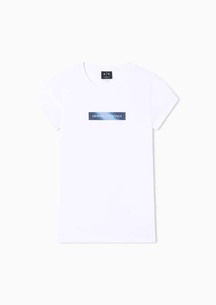 ARMANI EXCHANGE 女士轻薄修身短袖圆领正肩印花撞色T恤