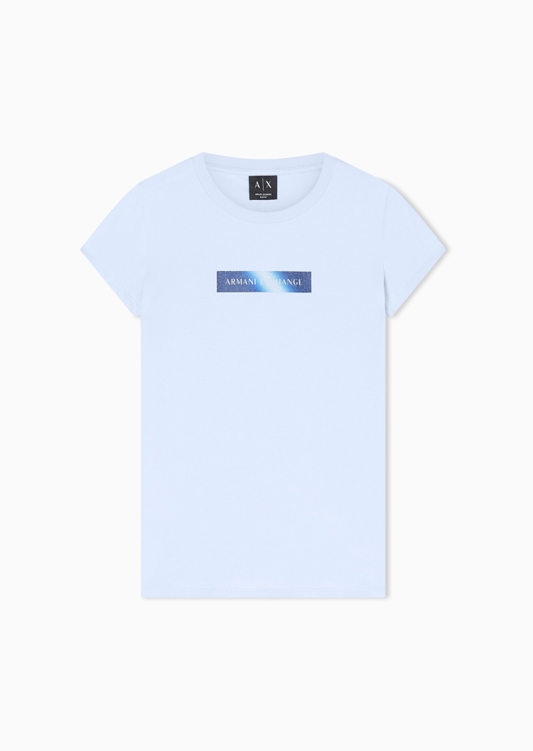 ARMANI EXCHANGE 女士轻薄修身短袖圆领正肩印花撞色T恤