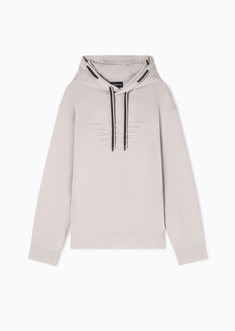 Emporio Armani 男士纯棉宽松长袖连帽毛圈刺绣重磅卫衣