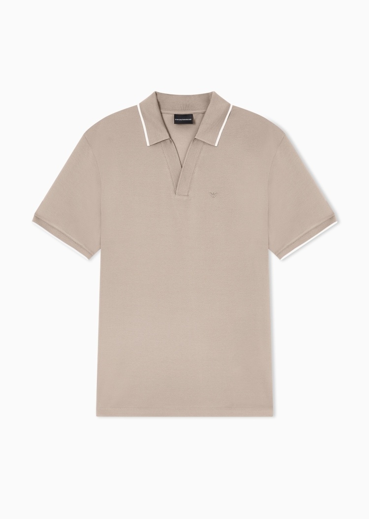 Emporio Armani 男士纯棉短袖V型翻领撞色饰边Polo衫