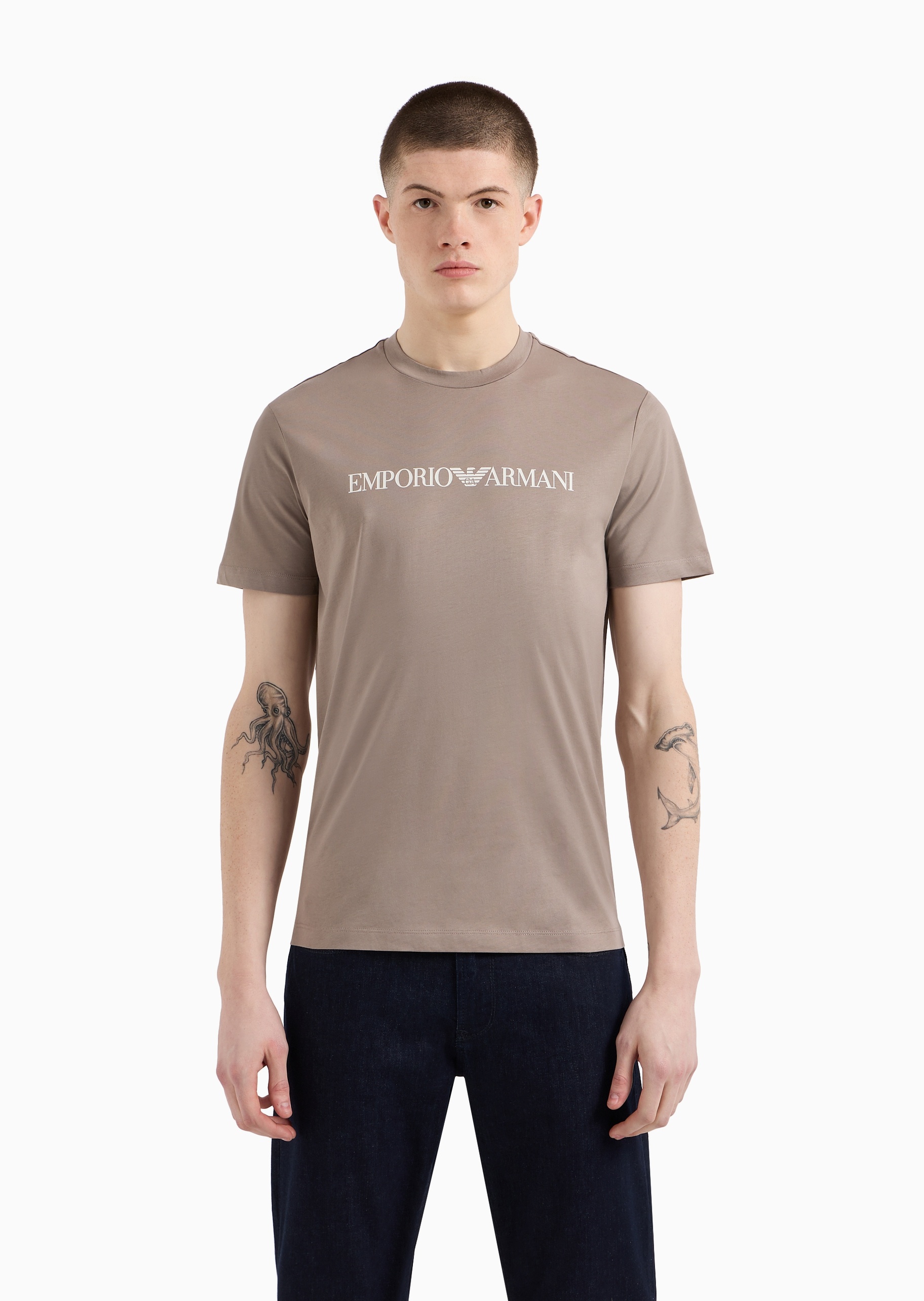 Emporio Armani 男士全棉合身短袖圆领徽标印花T恤