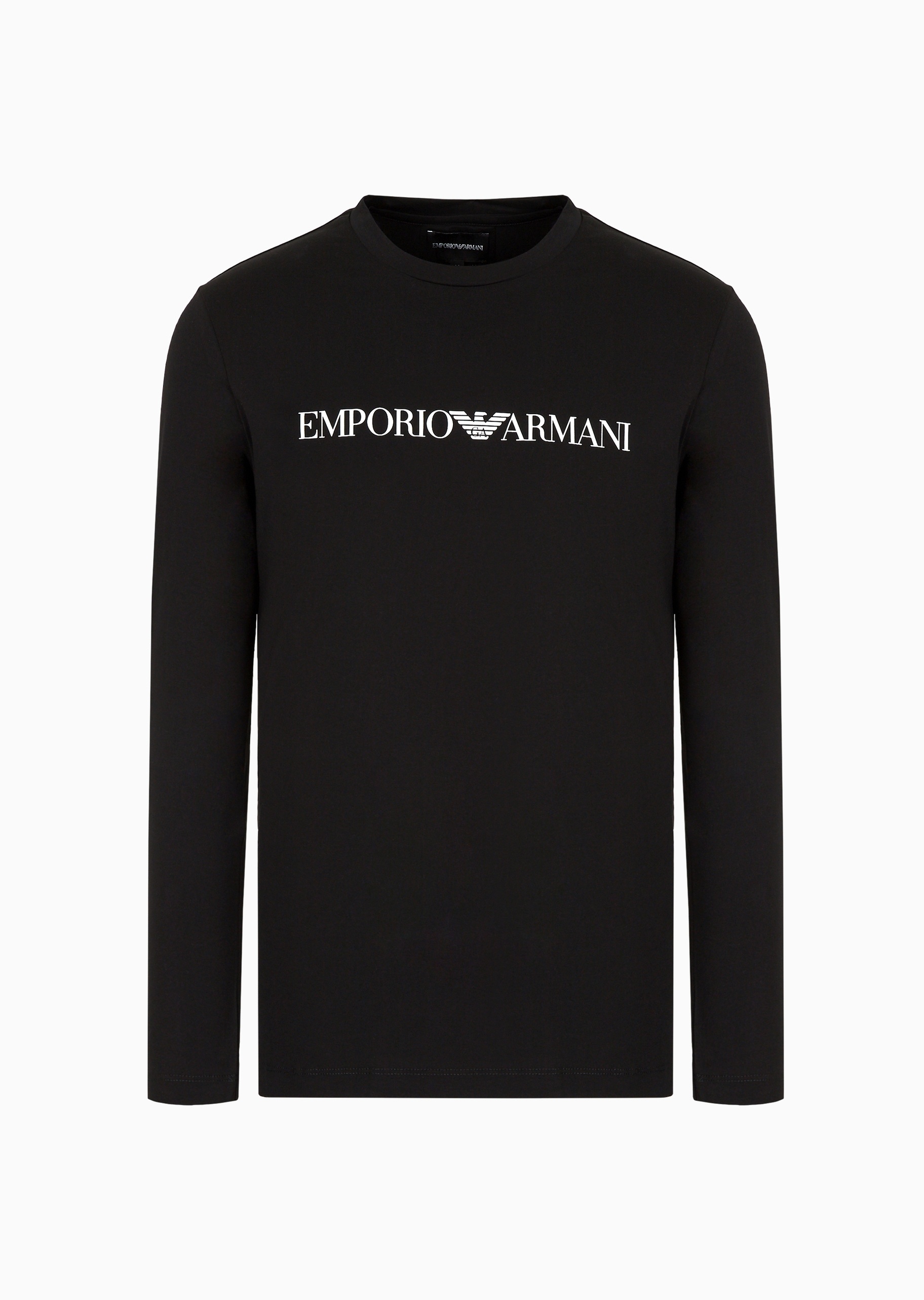 Emporio Armani 男士全棉合身长袖圆领印花纯色T恤