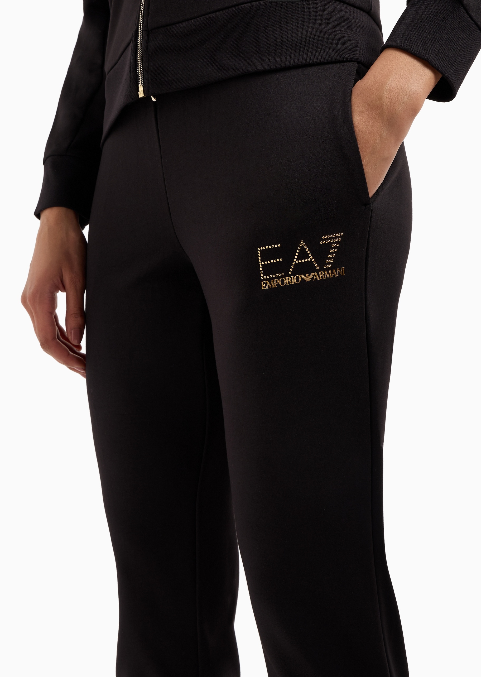 EA7 女士合身连帽开衫束脚长裤健身训练运动套装