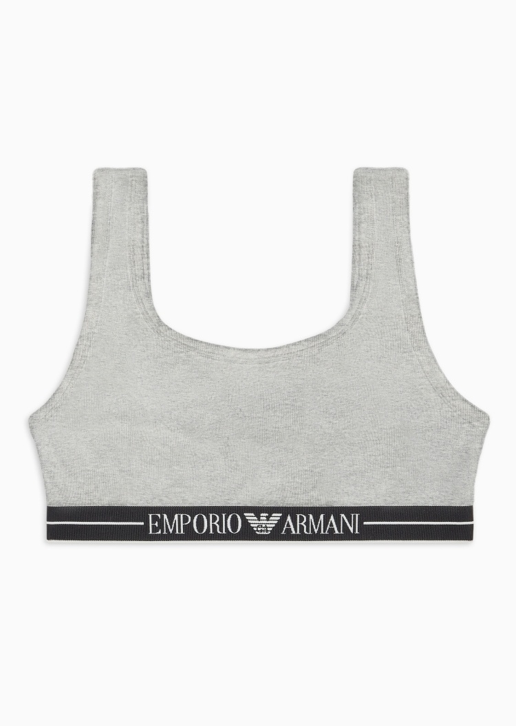 Emporio Armani 女士纯棉弹力无袖圆领徽标提花饰边文胸