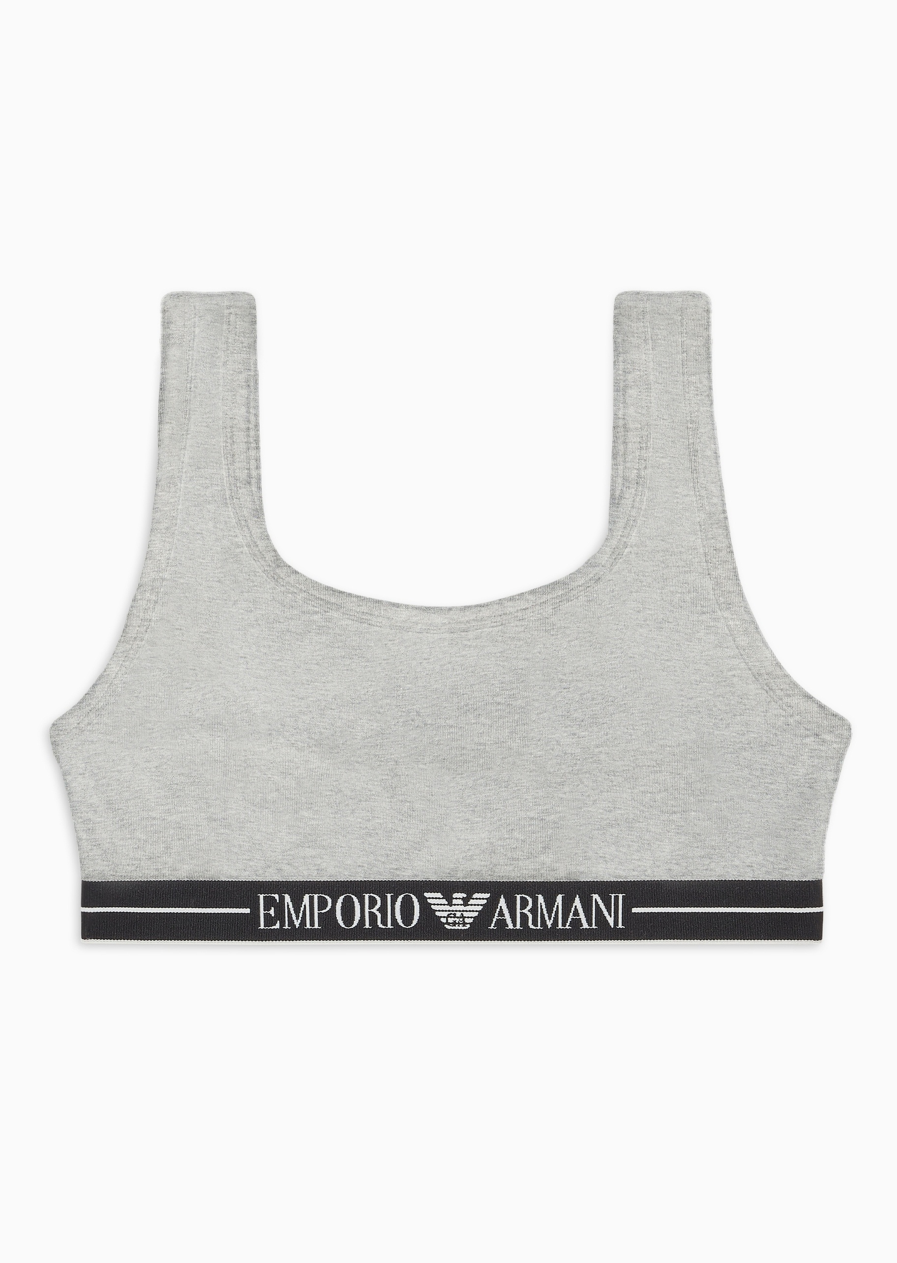 Emporio Armani 女士纯棉弹力无袖圆领徽标提花饰边文胸