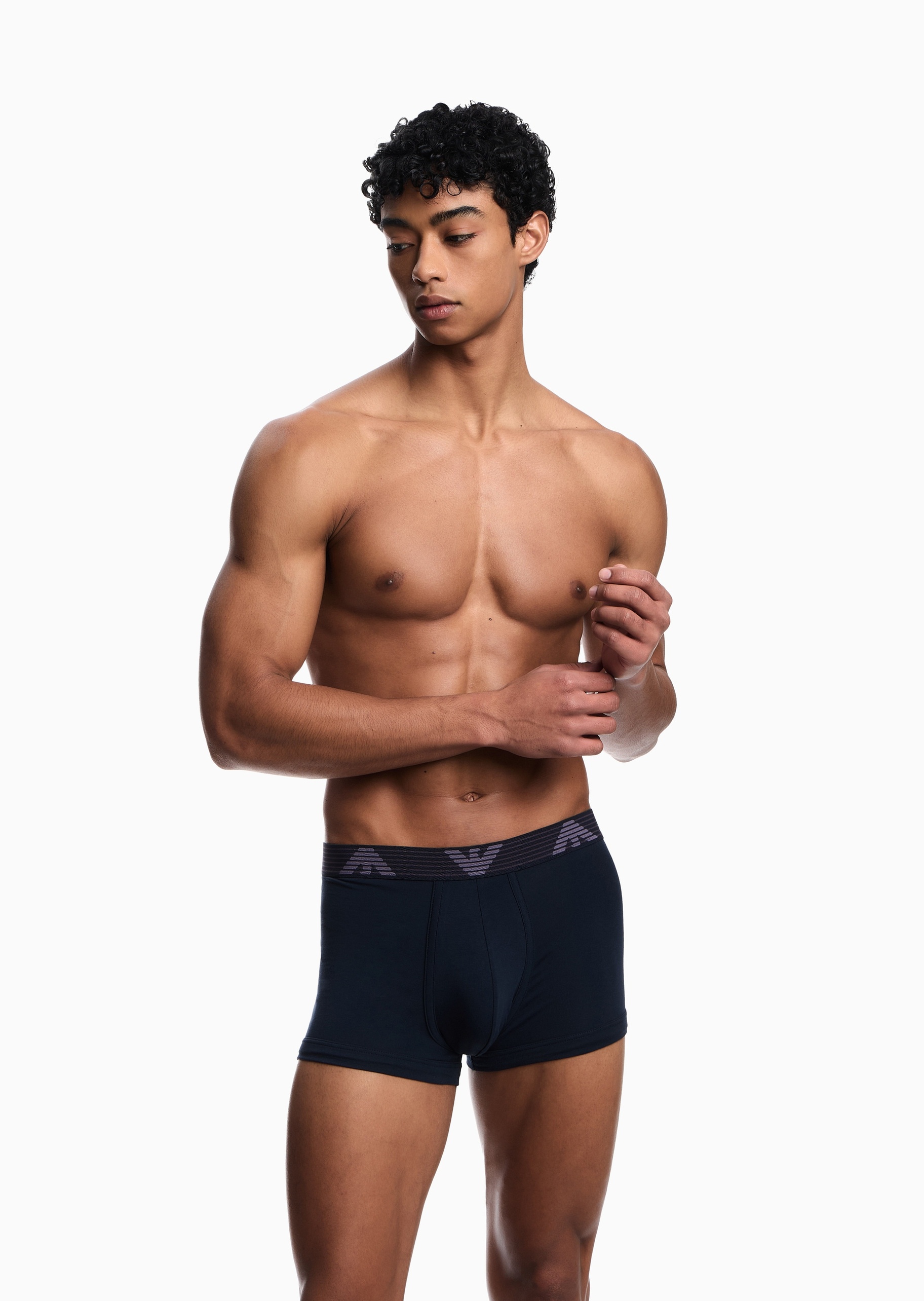 Emporio Armani 男士纯棉弹力平角条纹鹰标饰边内裤