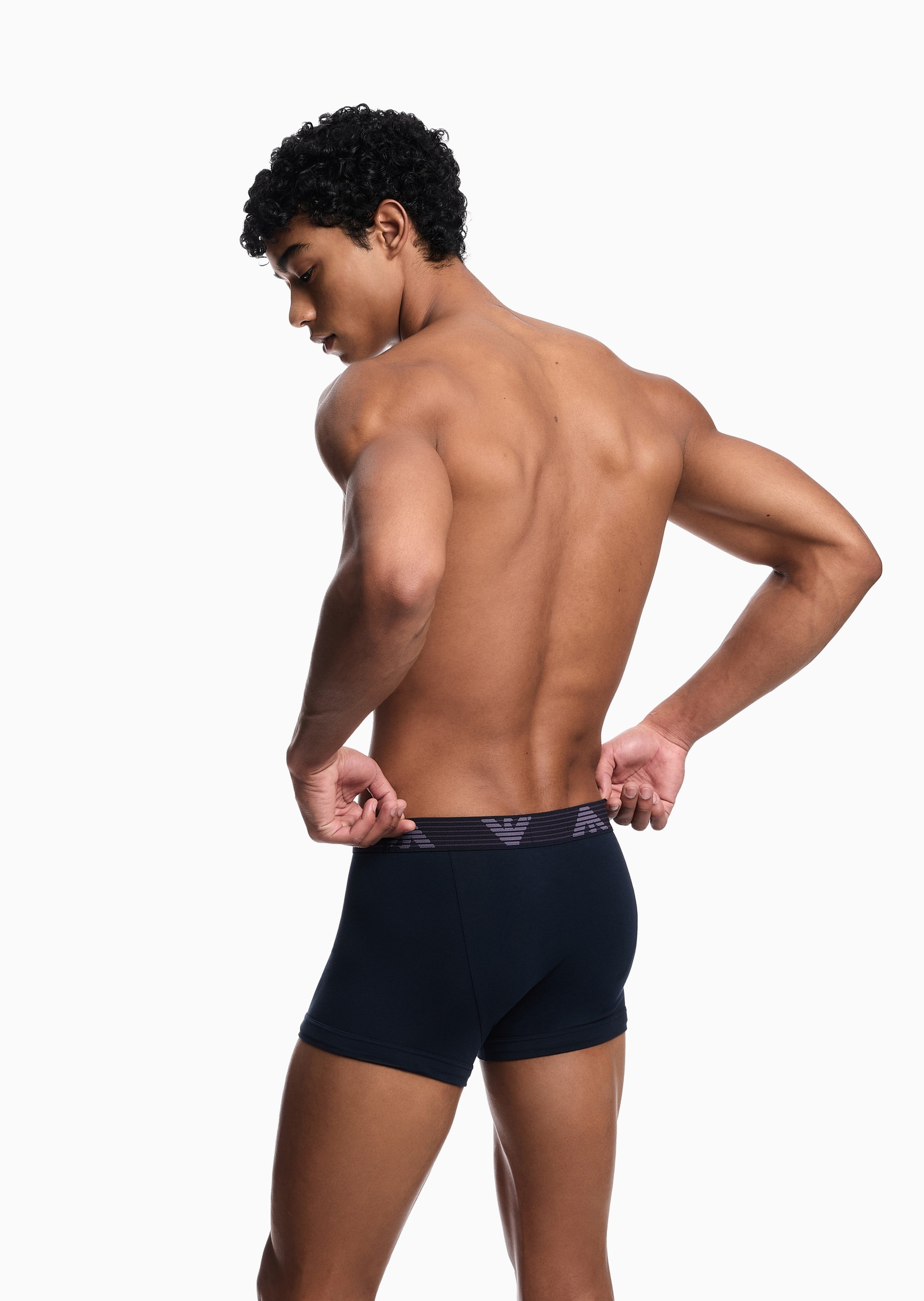Emporio Armani 男士纯棉弹力平角条纹鹰标饰边内裤