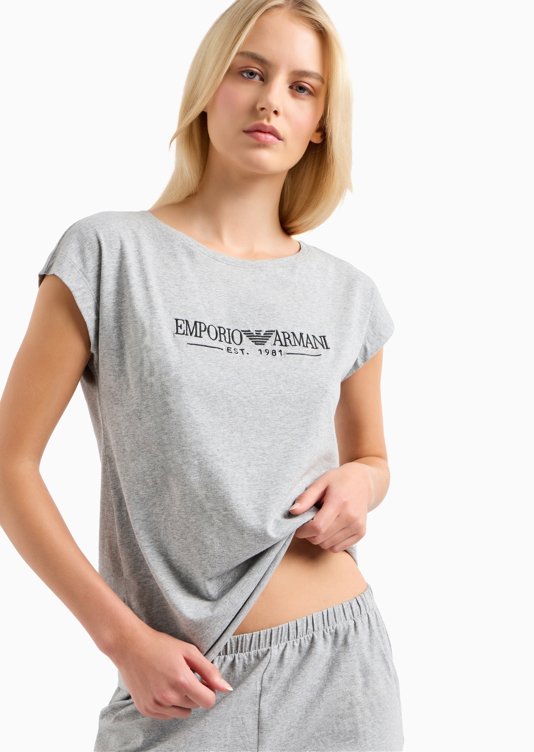 Emporio Armani 女士纯棉弹力圆领短袖T恤短裤睡衣套装