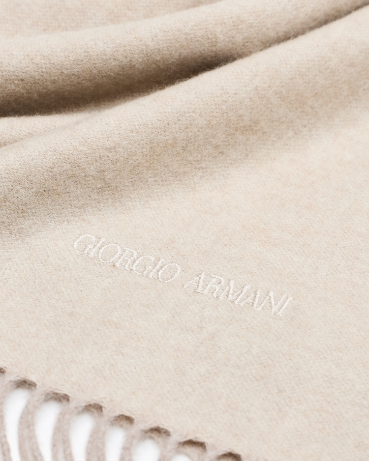 Giorgio Armani 男士山羊绒保暖纯色流苏刺绣商务休闲围巾