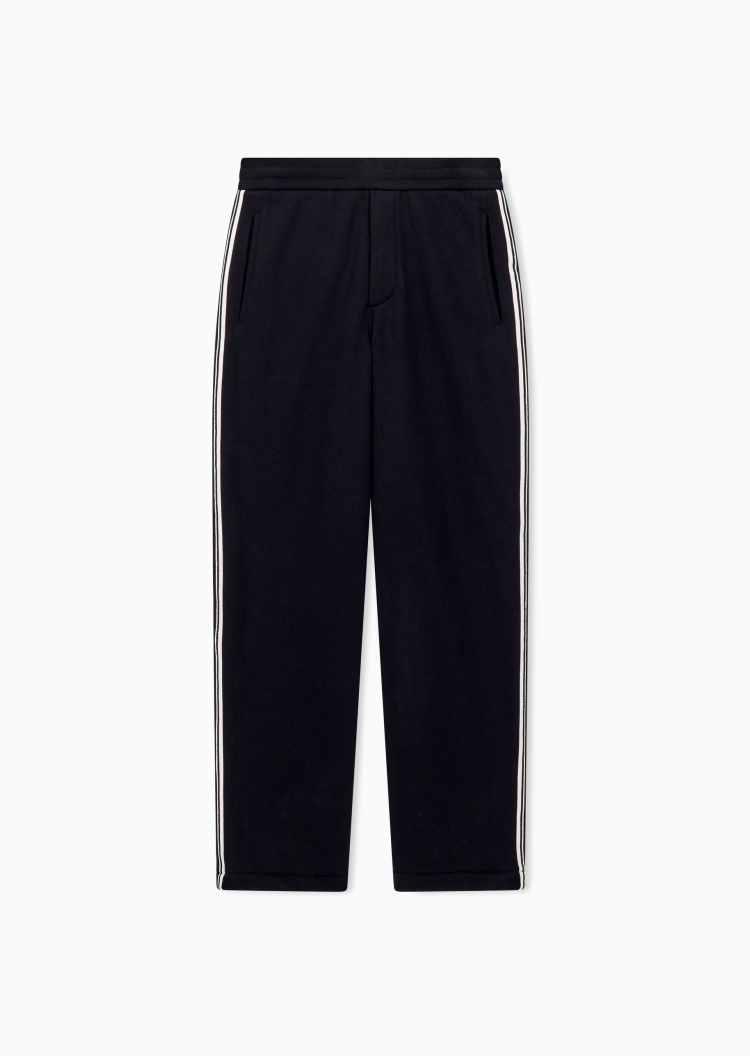 Emporio Armani 男士纯棉宽松长款直筒条纹毛圈运动卫裤