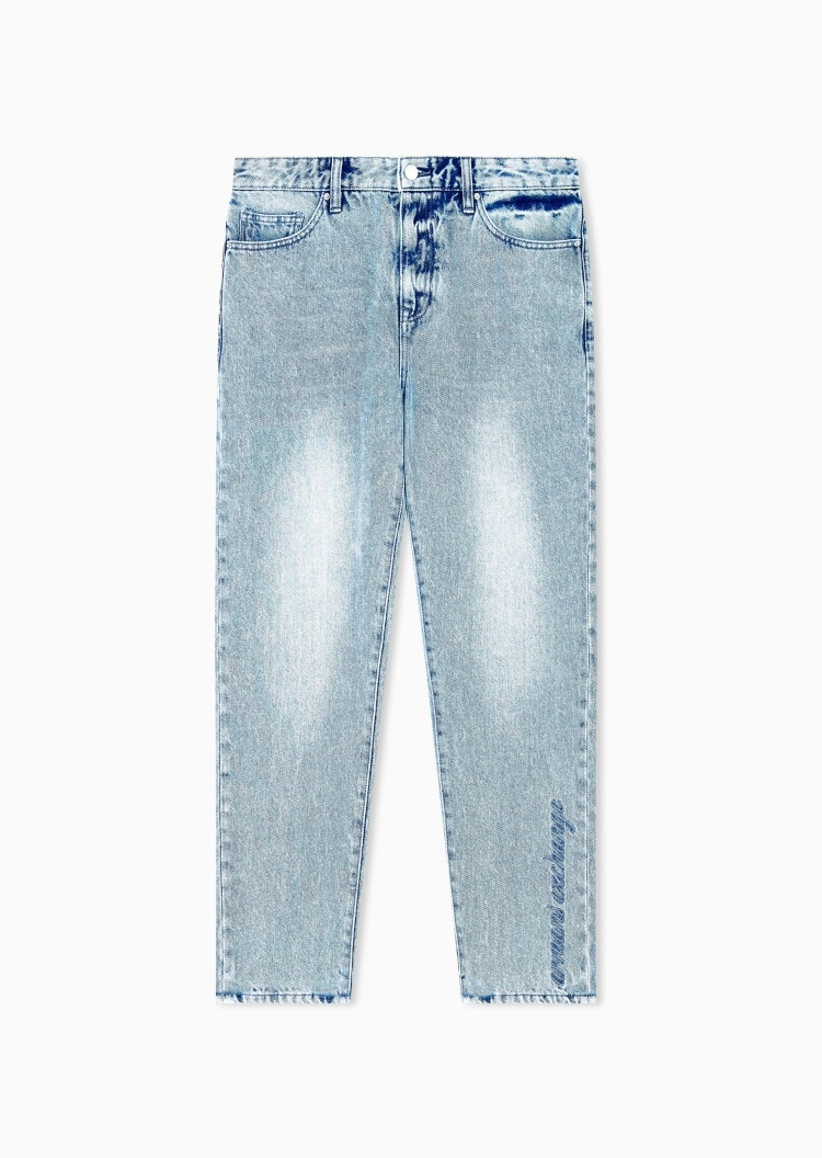 ARMANI EXCHANGE 女士纯棉中腰直筒水洗刺绣牛仔裤