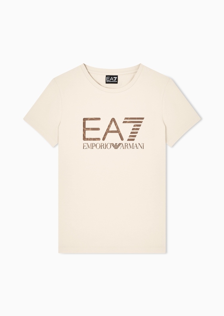 EA7 女士弹力修身短袖圆领徽标印花运动轻薄T恤