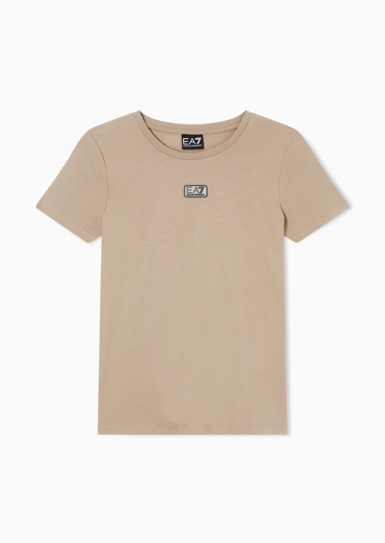 EA7 女士弹力修身短袖圆领标识贴片运动轻薄T恤