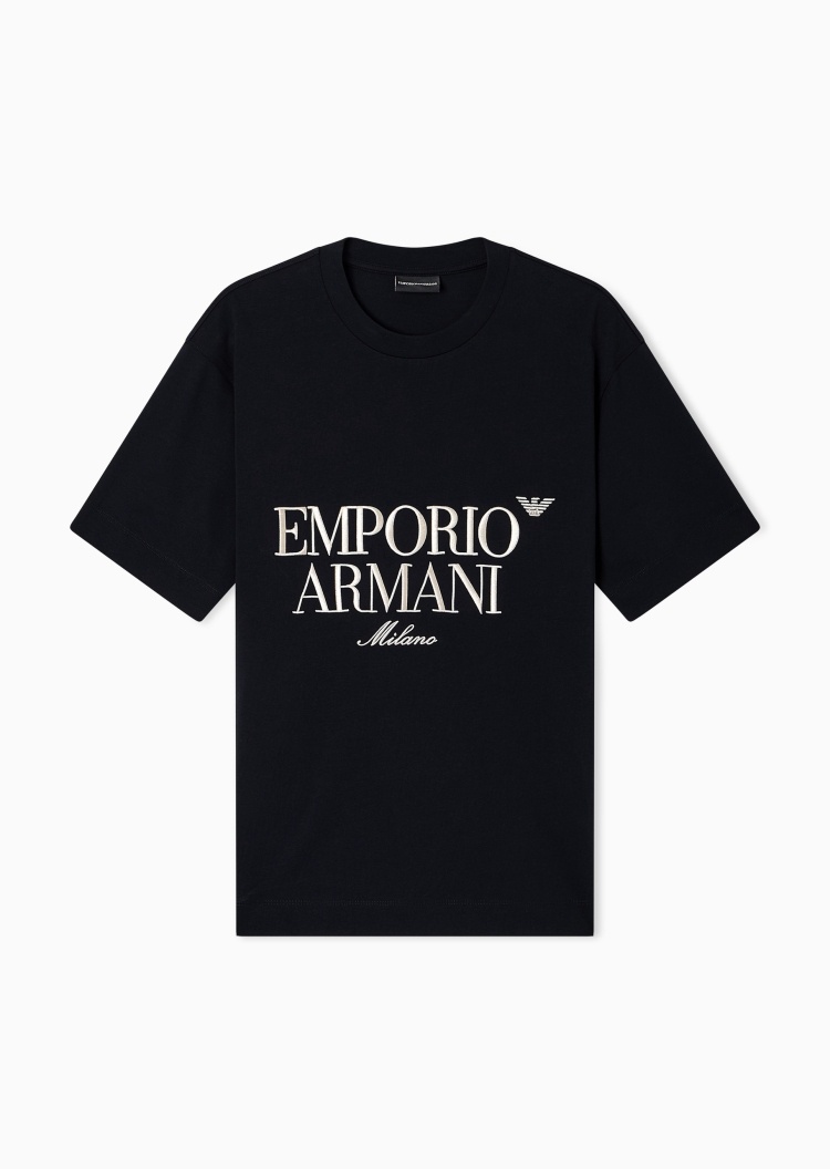 Emporio Armani 男士纯棉合身短袖圆领徽标刺绣重磅T恤