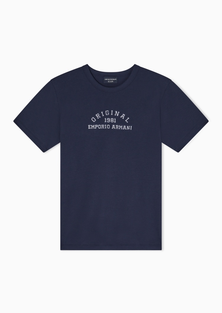 Emporio Armani 女士纯棉合身短袖圆领正肩标识刺绣T恤