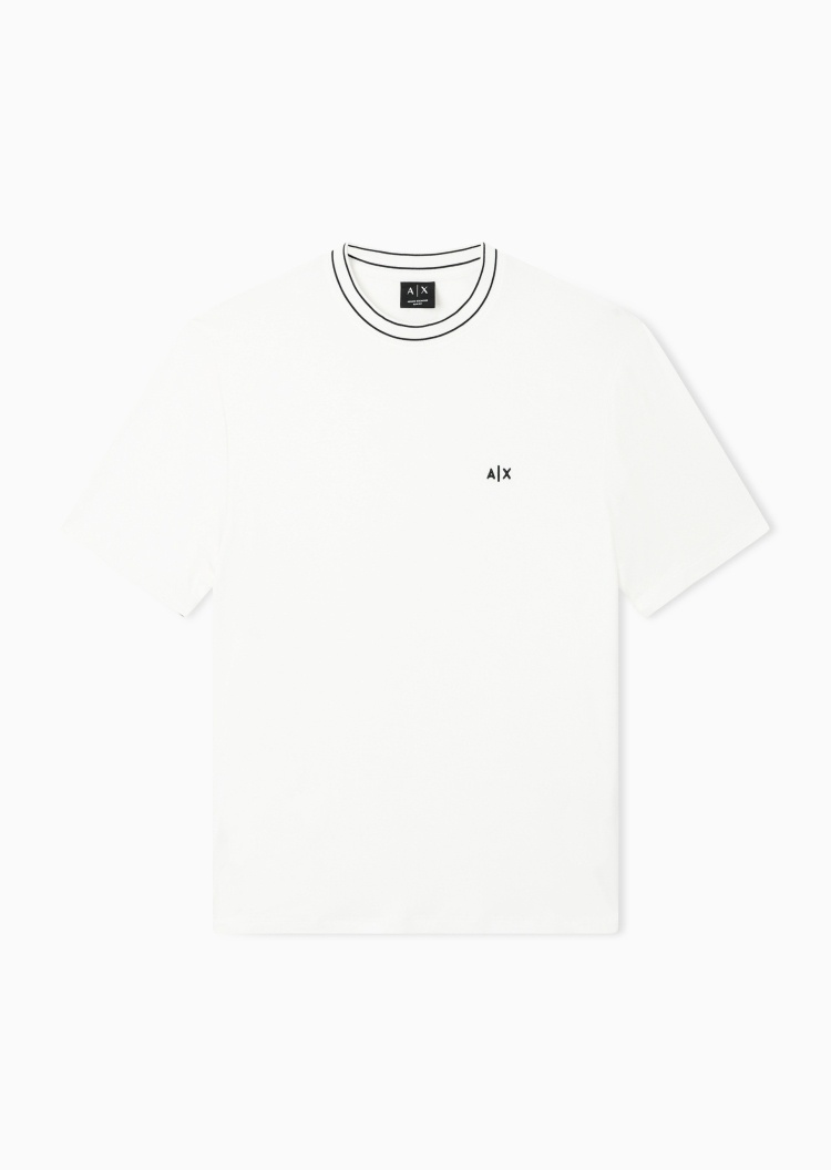 ARMANI EXCHANGE 男士圆领短袖正肩刺绣条纹撞色凉感T恤