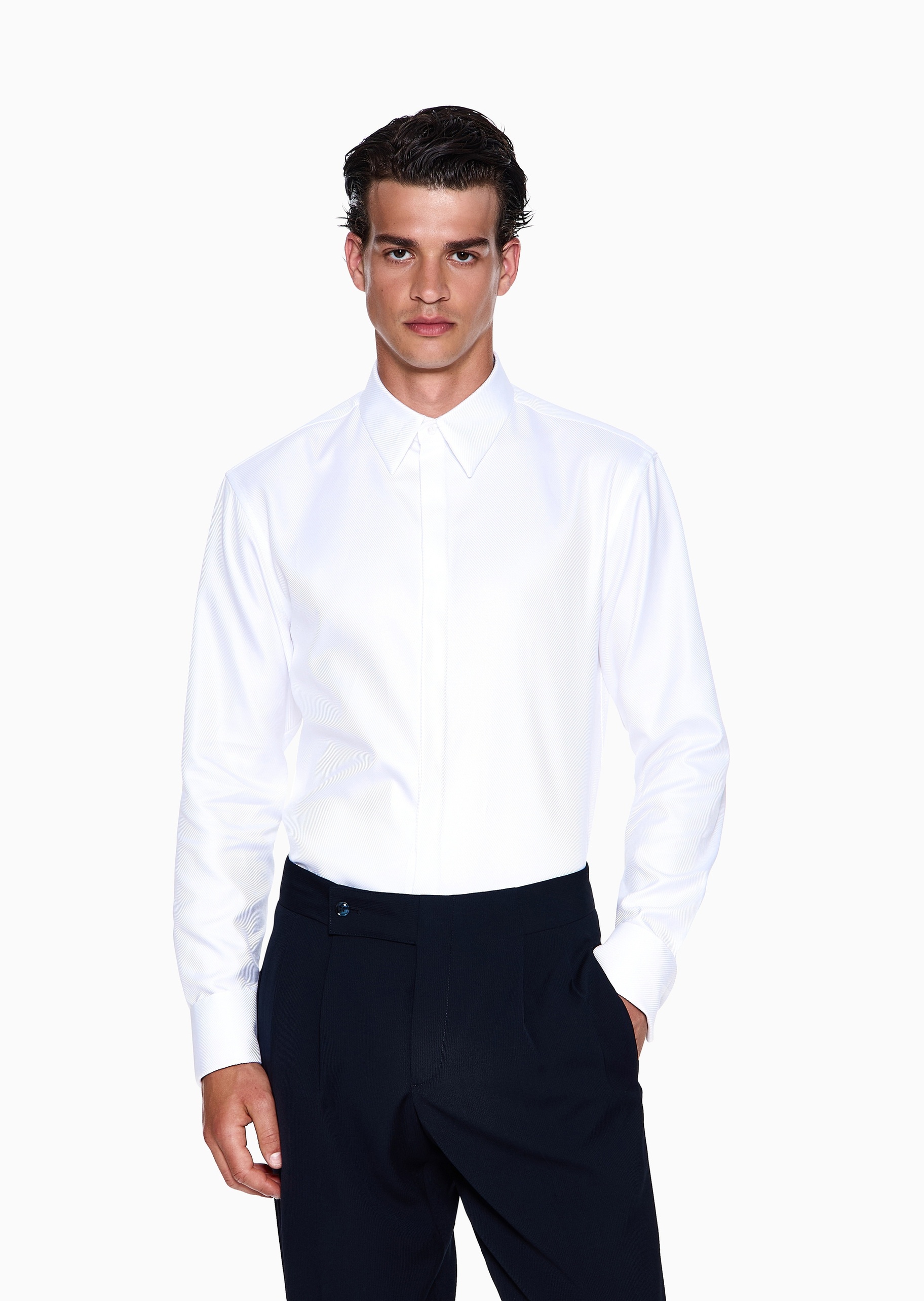 Giorgio Armani 男士秀场同款纯棉长袖西装衬衫白上衣