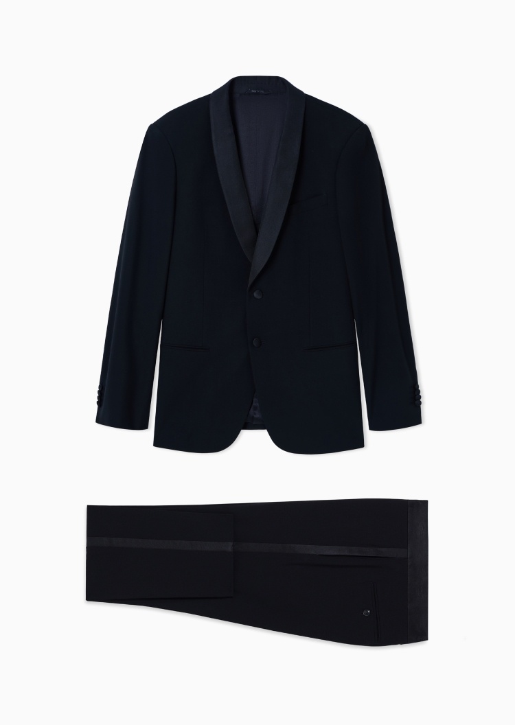 Giorgio Armani 男士全绵羊毛修身青果领外套长裤西装套装