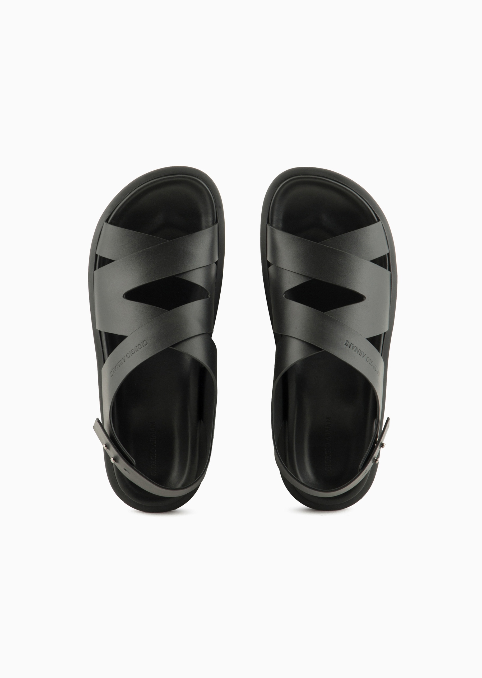 Giorgio Armani 男士牛皮革交叉编织袢带平底时尚凉鞋