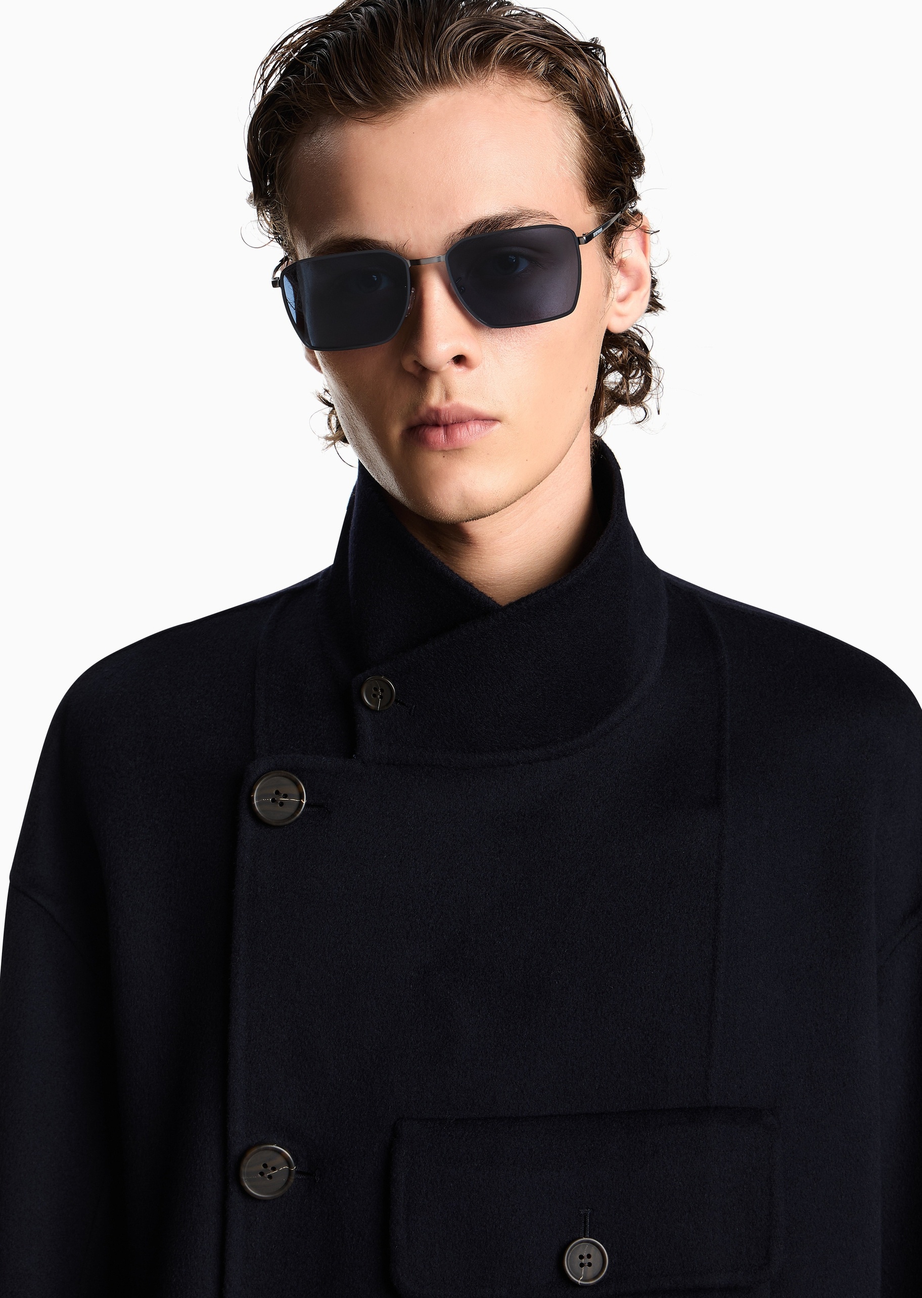Emporio Armani 男士方形金属细框复古时尚太阳眼镜墨镜