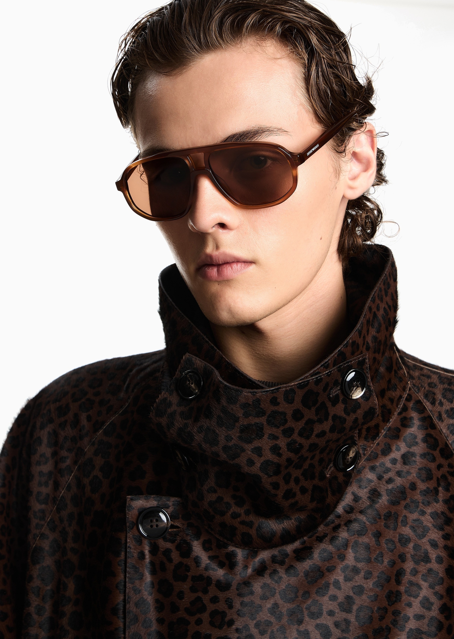 Emporio Armani 男士飞行员形复古玳瑁太阳眼镜墨镜