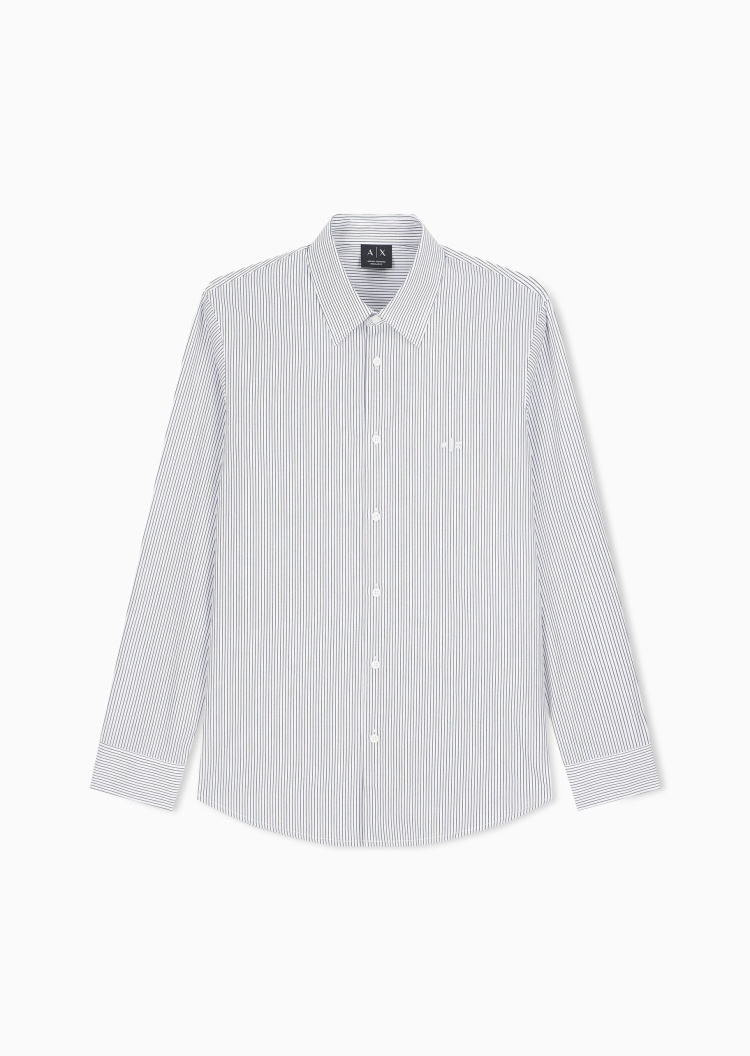 ARMANI EXCHANGE 男士纯棉长袖翻领条纹刺绣商务通勤休闲衬衫