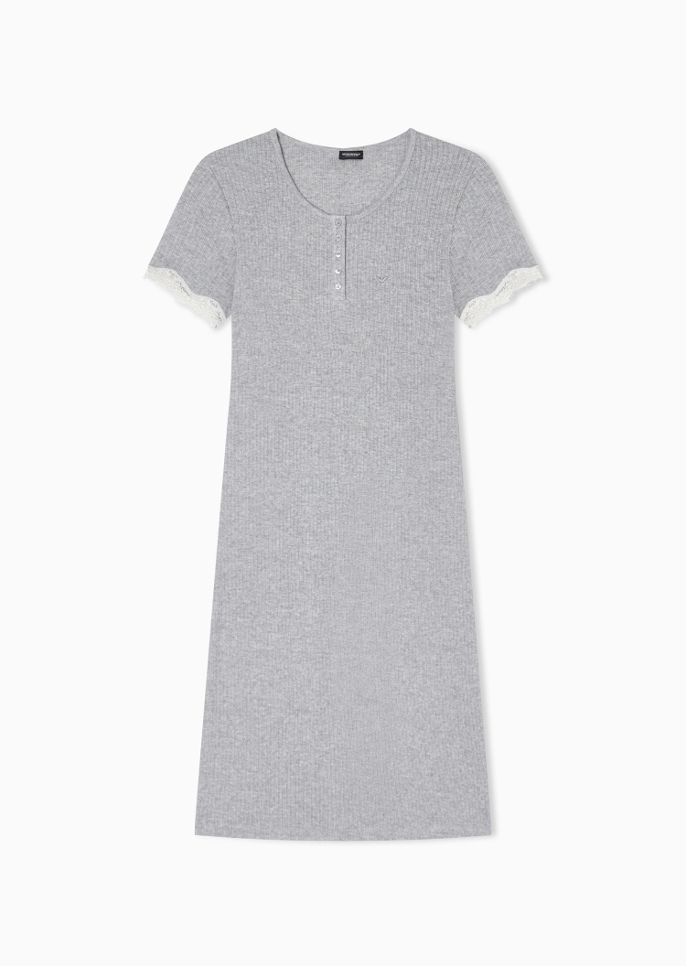 Emporio Armani 女士短袖圆领蕾丝饰边刺绣家居连衣裙