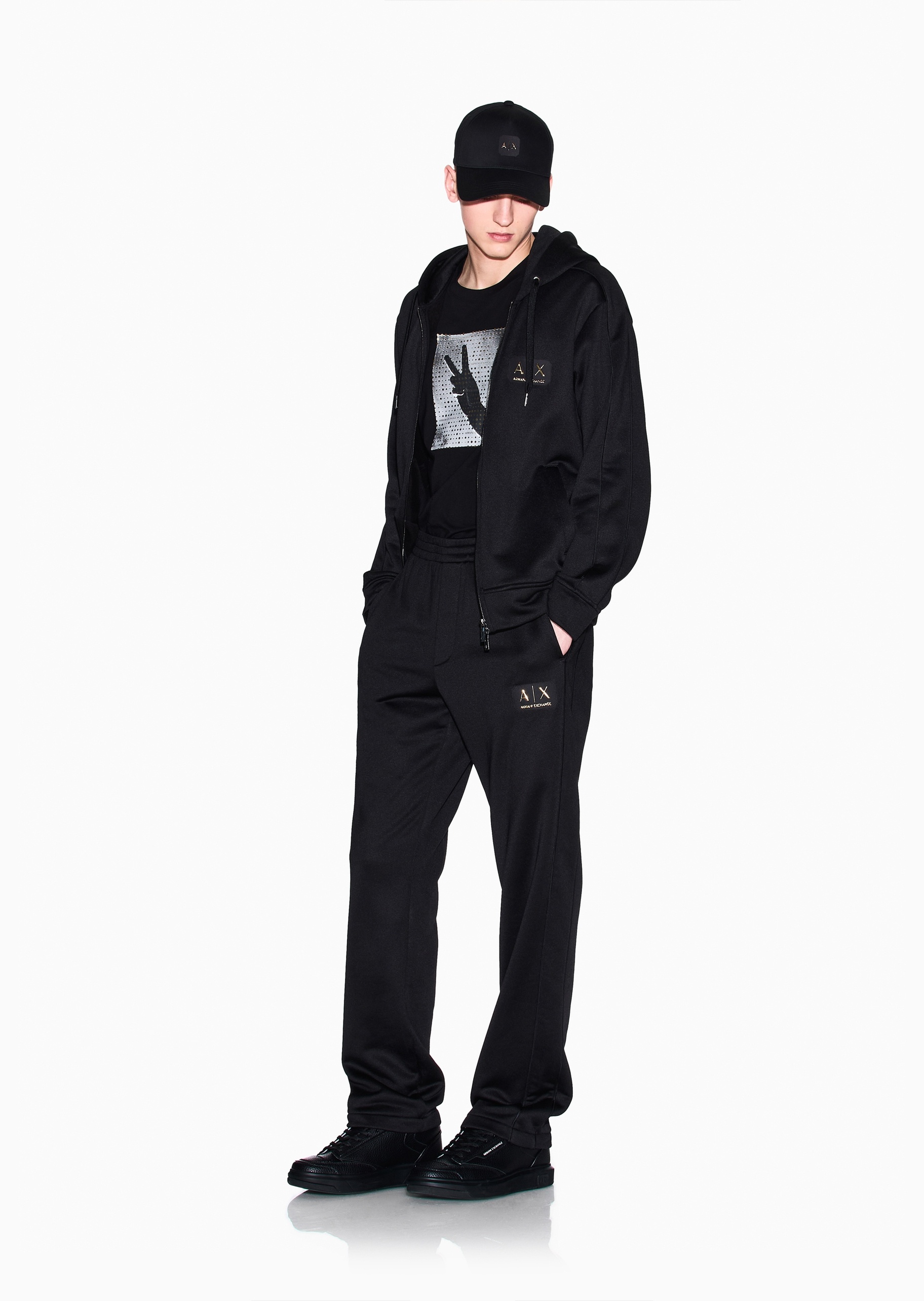 ARMANI EXCHANGE 男士纯棉排扣圆顶弯檐撞色标识棒球帽