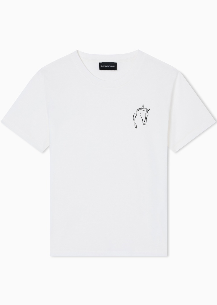 Emporio Armani 女士纯棉合身短袖圆领水钻时尚T恤