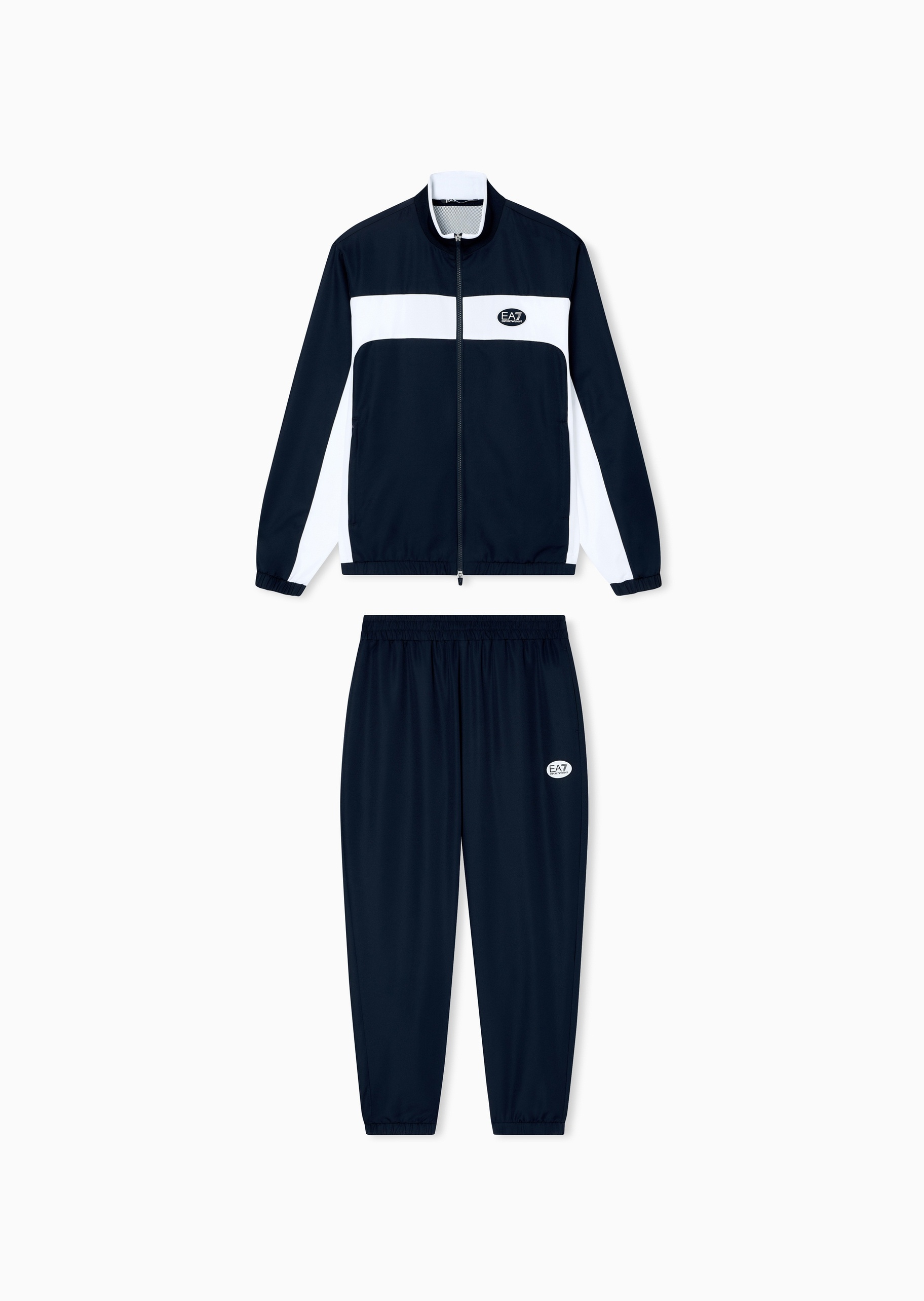 EA7 男士立领开衫束脚长裤撞色拼接运动套装