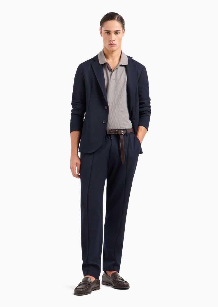Emporio Armani 男士微弹合身长款直筒纯色休闲裤