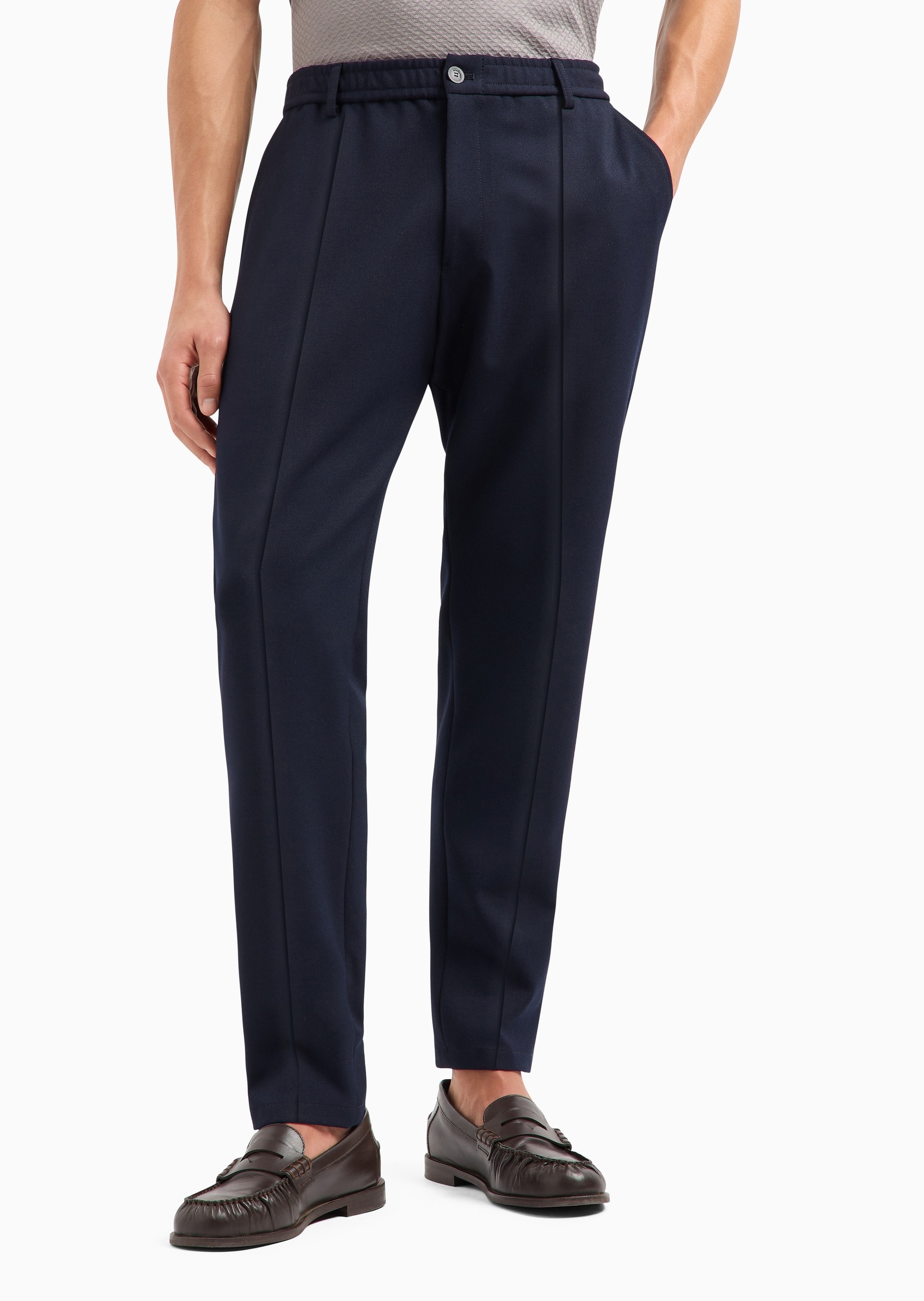 Emporio Armani 男士微弹合身长款直筒纯色休闲裤