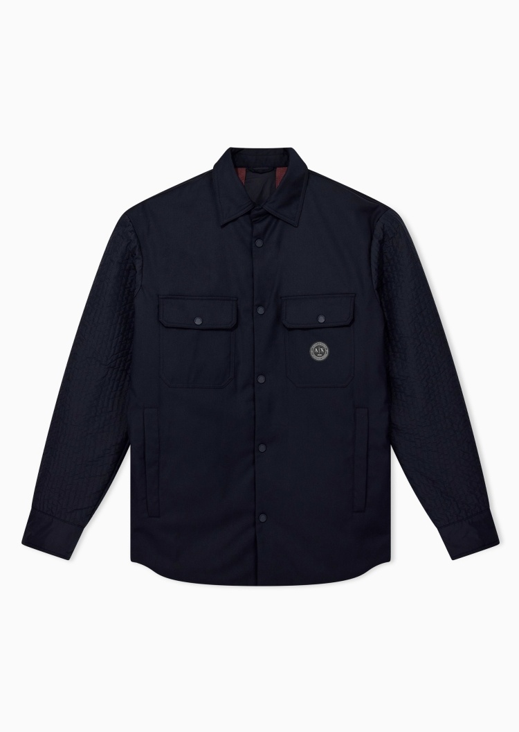 ARMANI EXCHANGE 男士轻薄短款翻领按扣工装休闲棉服