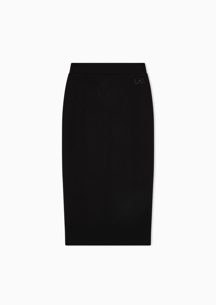 EA7 女士弹力松紧腰长款标识饰带运动休闲半身裙