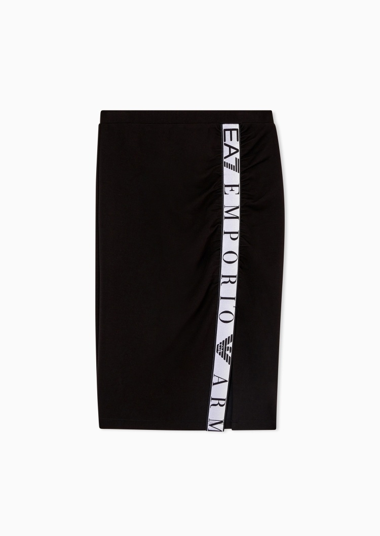 EA7 女士松紧腰侧开衩标识饰带运动半身裙