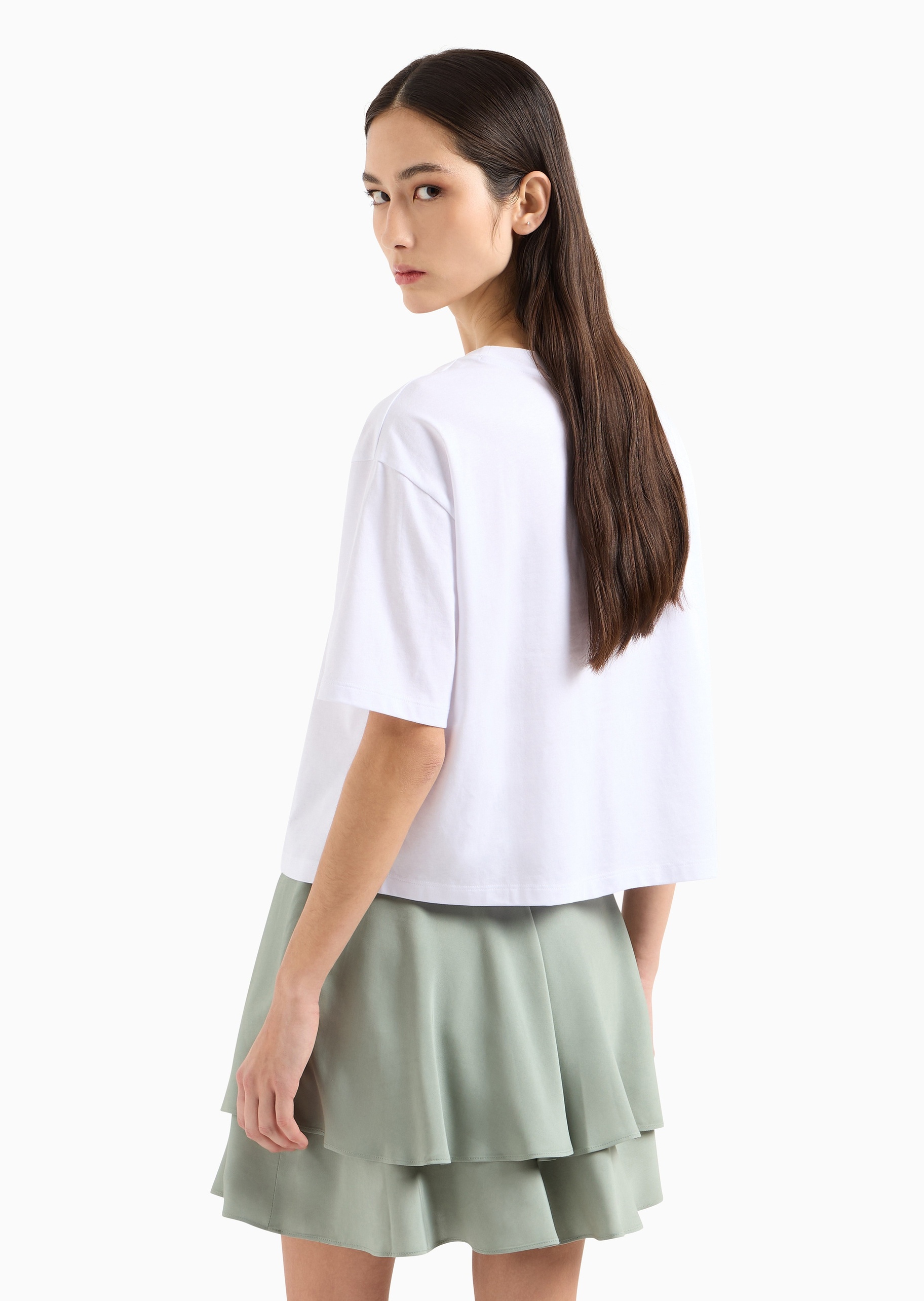 ARMANI EXCHANGE 女士全棉宽松短袖短款圆领撞色印花T恤