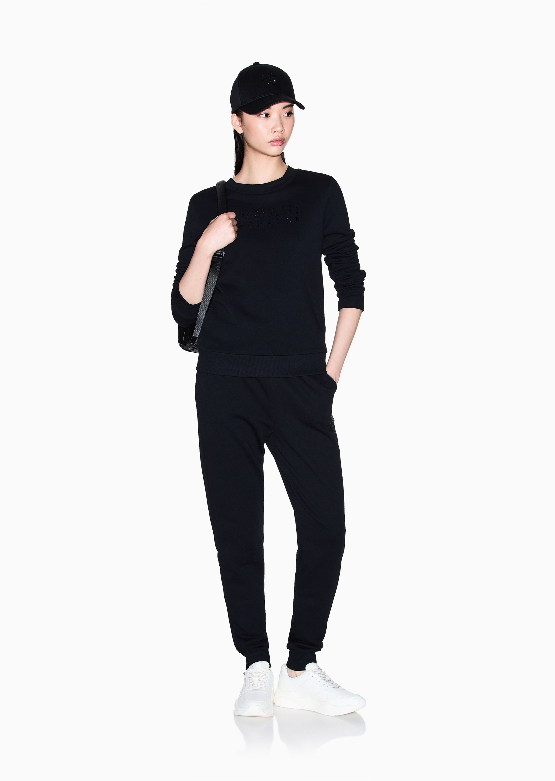 ARMANI EXCHANGE 女士全棉宽松系带长款锥形束脚运动卫裤