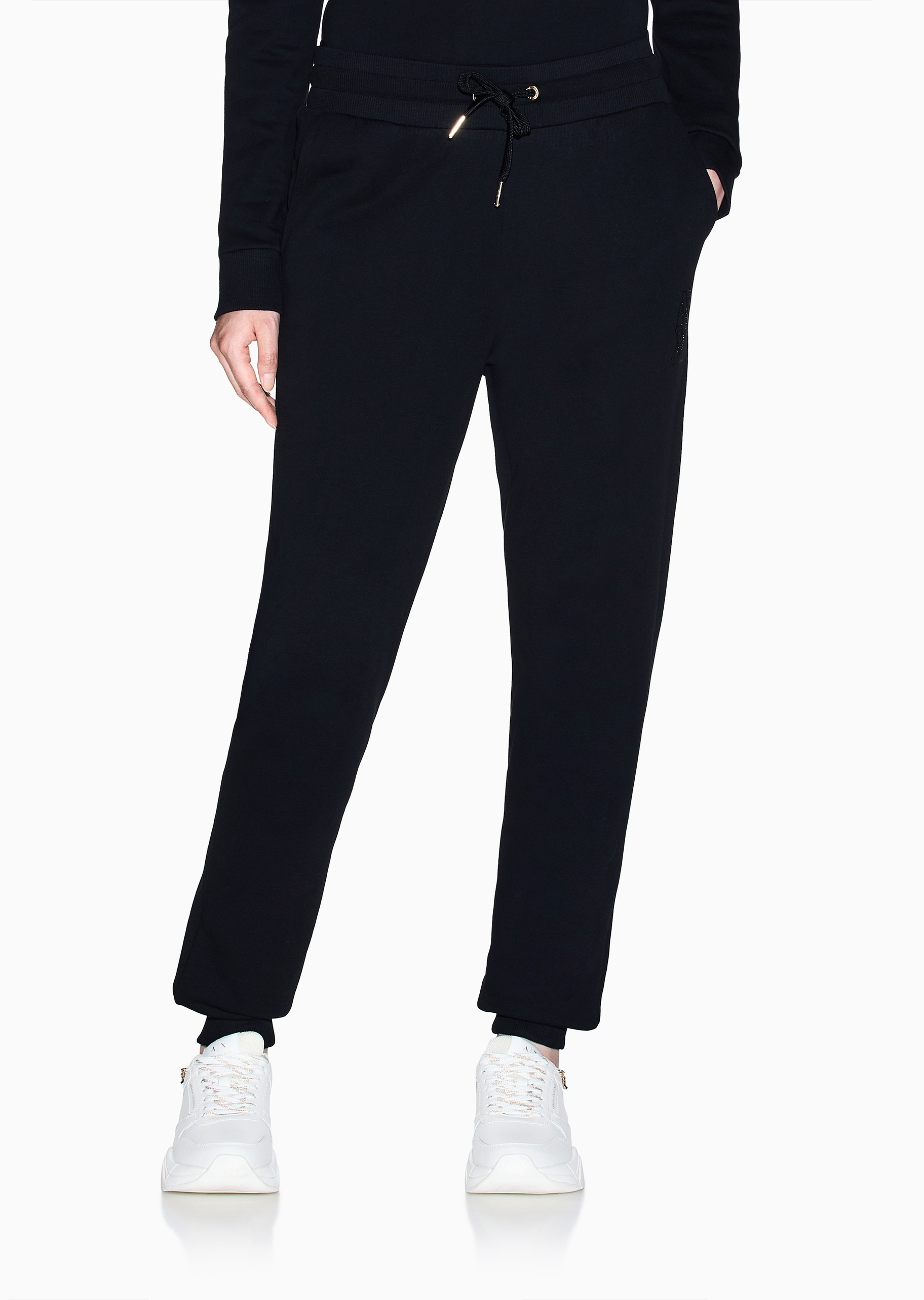 ARMANI EXCHANGE 女士全棉宽松系带长款锥形束脚运动卫裤