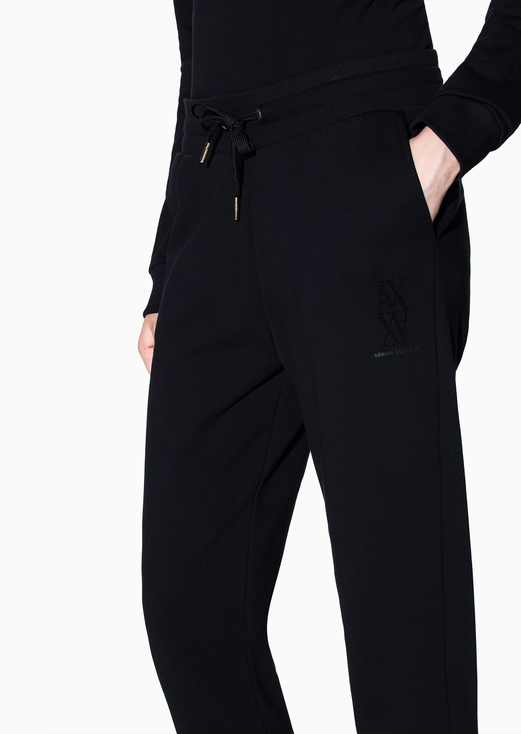 ARMANI EXCHANGE 女士全棉宽松系带长款锥形束脚运动卫裤