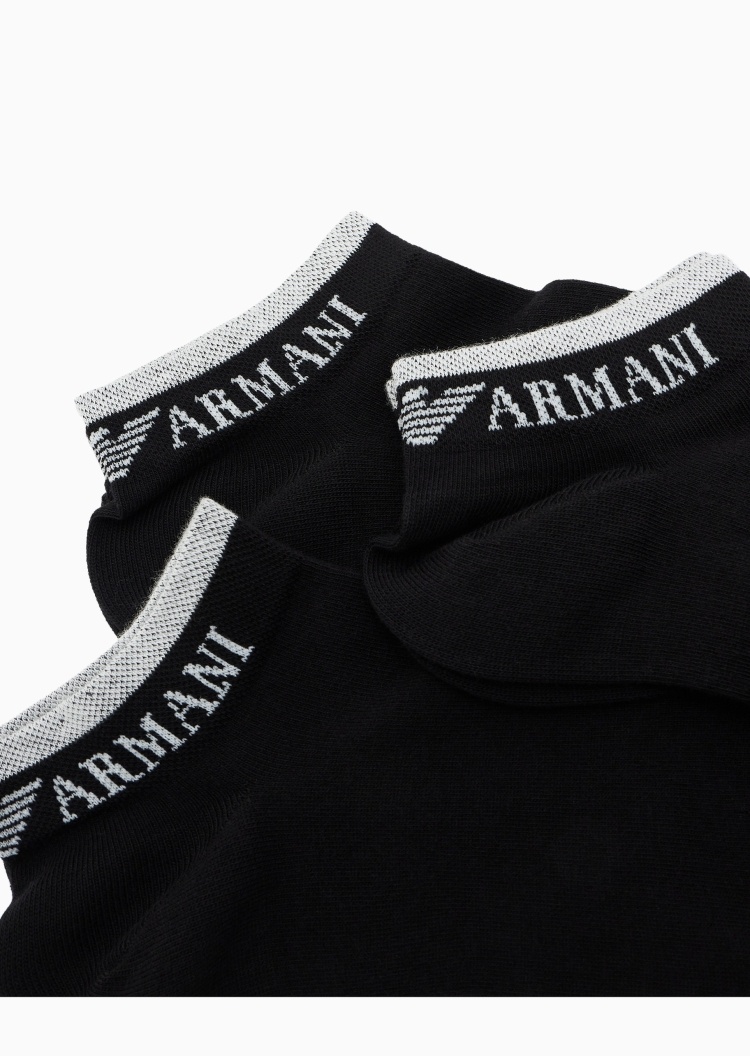 Emporio Armani 女士三双装提花标识耐穿运动船袜短棉袜