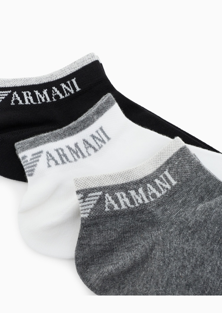 Emporio Armani 女士三双装提花标识耐穿运动船袜短棉袜