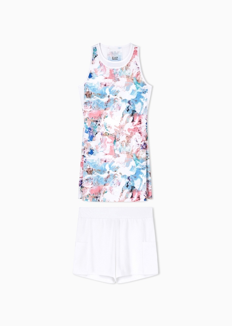 EA7 女士弹力无袖短款圆领配打底裤网球连衣裙