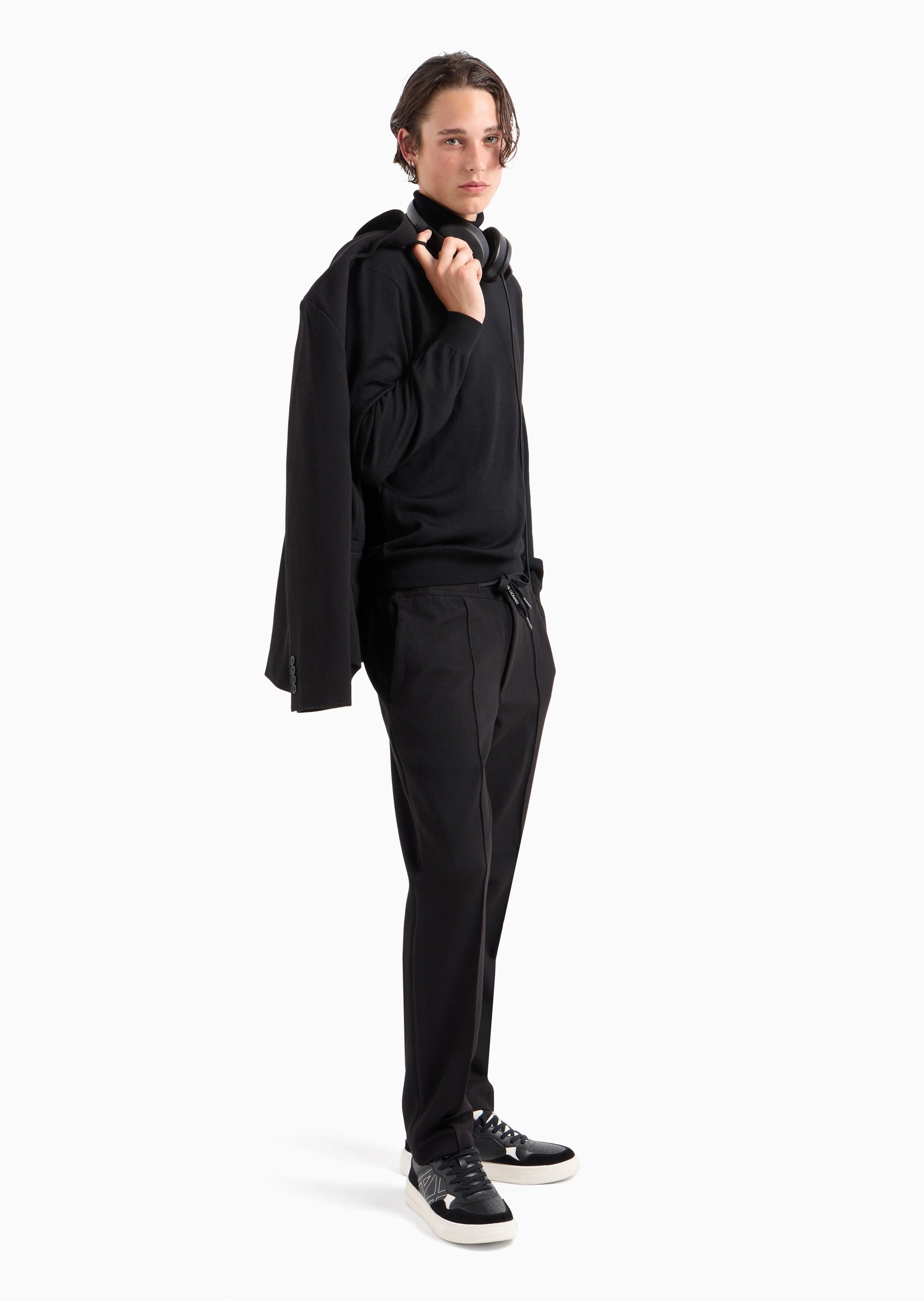 ARMANI EXCHANGE 男士高领老钱风绵羊毛商务休闲套头针织毛衣