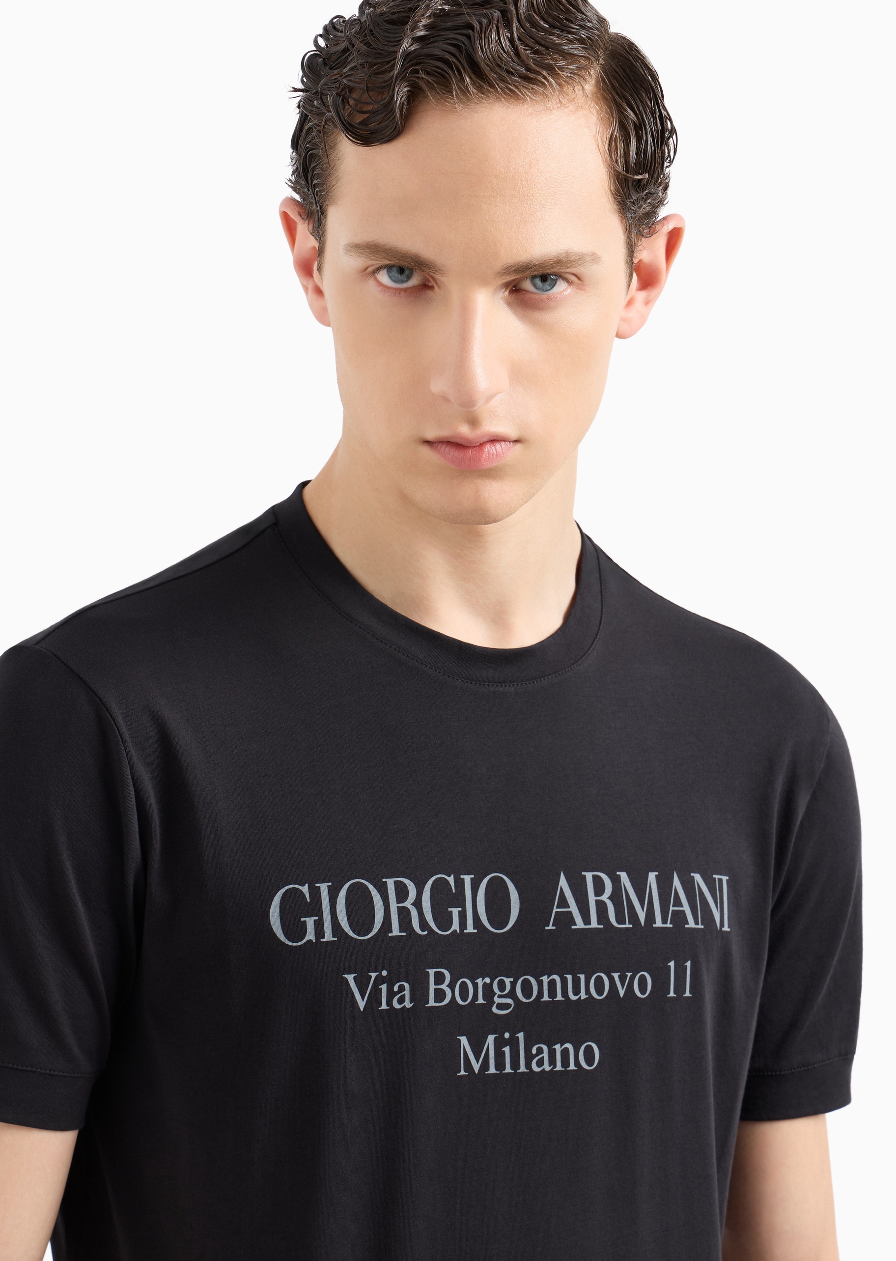 Giorgio Armani 男士全棉合身短袖圆领字母印花T恤